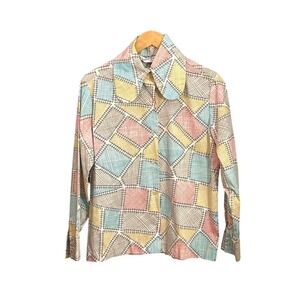 Vintage 70s Pantstopper Patchwork Gingham Disco Shirt Dagger Collar Mod Spring